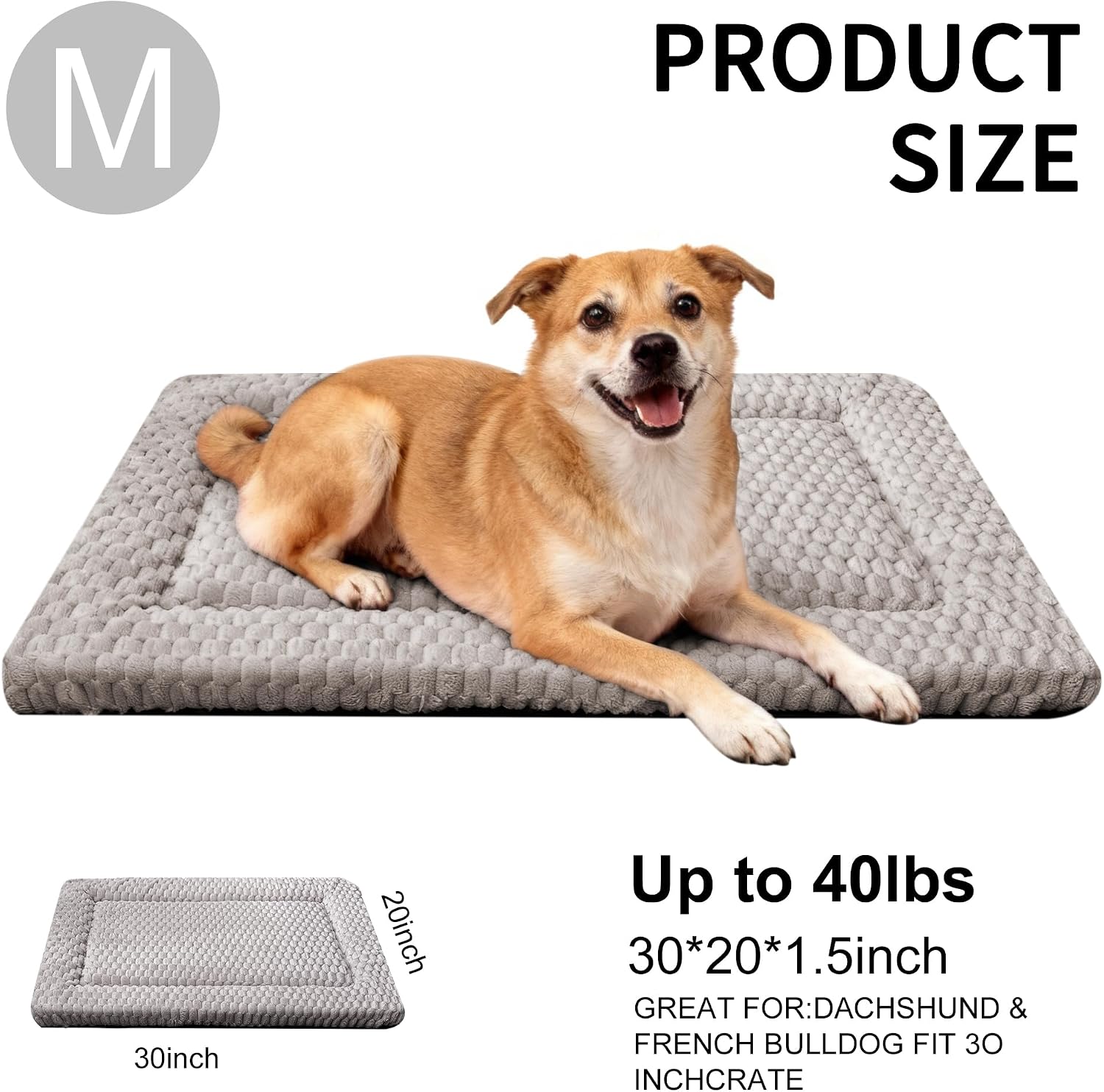 Dog Bed Mat - Dog Crate Pad - Reversible Mat for Pet Comfort - Soft Bed Crate Pads for All Seasons - Durable, Machine Washable Mat for Crates, Travel, and Home (Light Gray, 30" L*20" W*1.5" Th)