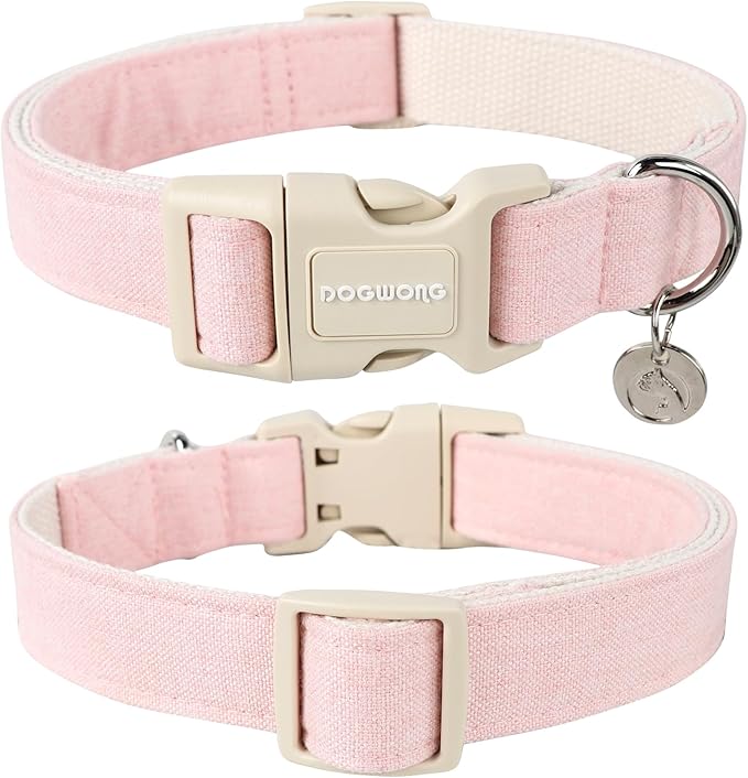 DOGWONG Cotton Pink Dog Collar Adjustable Soft Natural Fabric Pet Cute Wedding Puppy Necklace for Medium Large Dogs