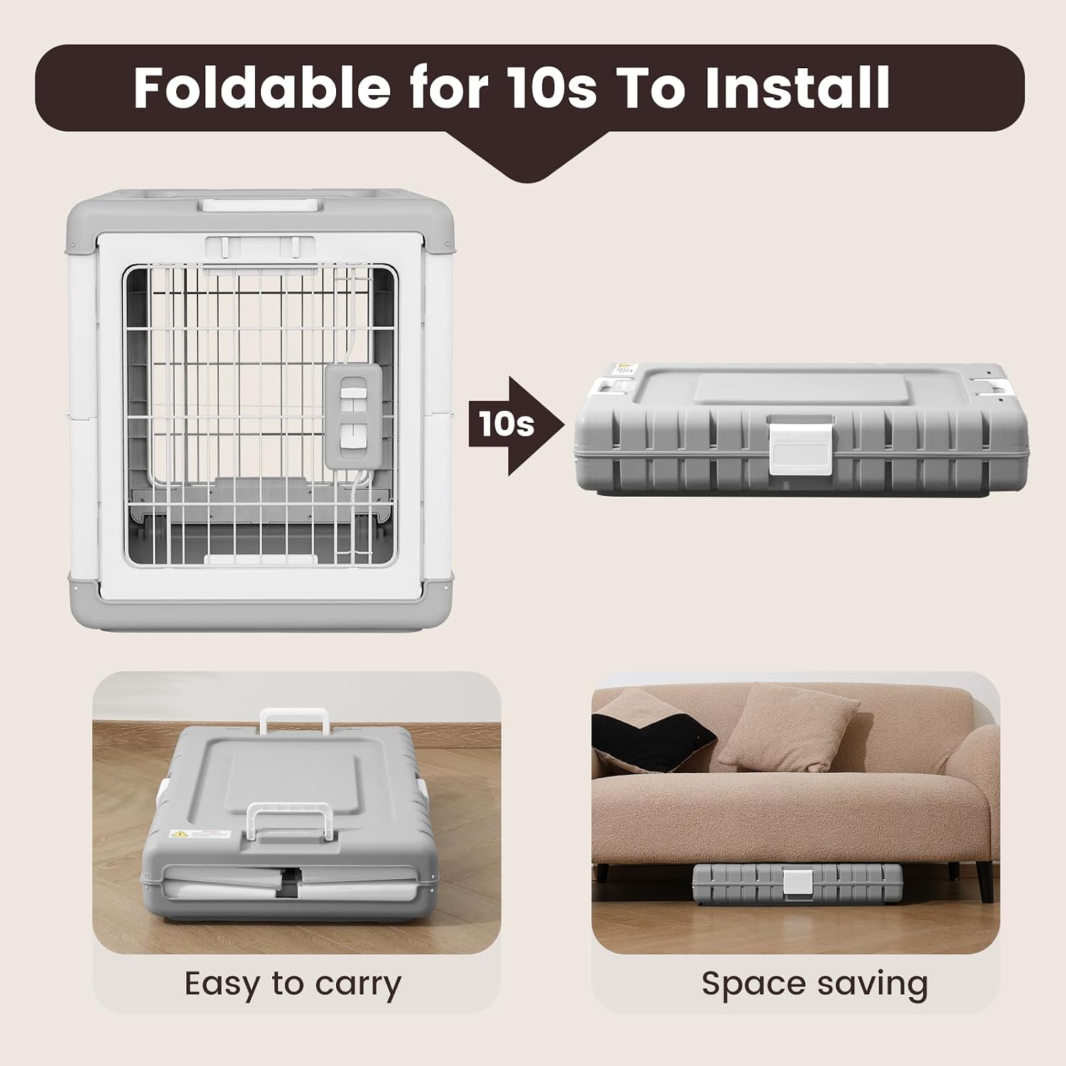Collapsible Dog Crate for Medium/Small Dogs - 28" L Foldable Dog Cage No-Tool Assembly, Travel Dog Crate with 2 Wheels - Easy to Carry, Space-Saving, Indoor Outdoor Use, 27.96"(L) X18.3(W) X20.87(H)
