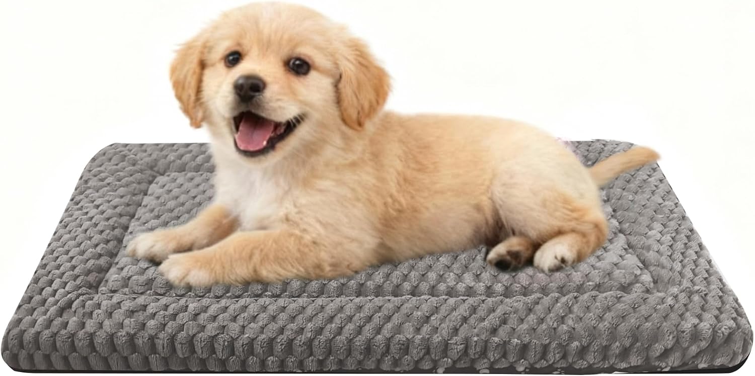 Dog Bed Crate Mat, Soft Durable Washable Anti-Slip Kennel Pad for Dogs & Cats, Reversible (Light Gray, S(24"*18"*1.5"))