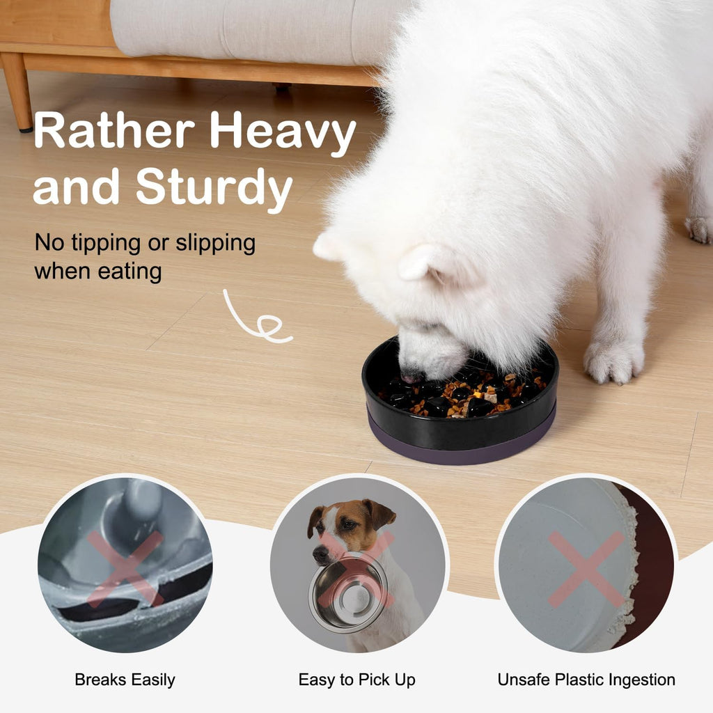 Sted Ceramic Slow Feeder Dog Bowls for Medium Large Breed | Slow Feeding Dog Bowl, Dogs Food Bowls for Fast Eaters, Puzzle Dogs Food Bowl with Silicone Base, Maze Black