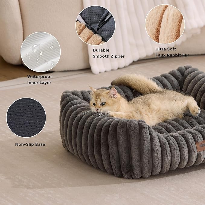 Dog Bed Medium Size Dog - Large Rectangle Orthopedic Pet Bed with Fluffy Washable Cover and Anti-Slip Bottom, 30x24x9inches, Cream