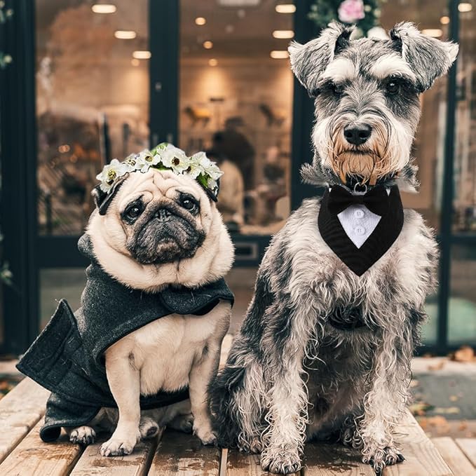 Formal Dog Tuxedo Adjustable Pet Collar with Bow, Small, Medium and Large Dog Wedding Clothing, Birthday Gifts