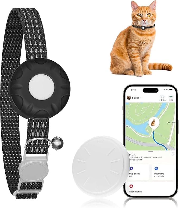 Cat Tracker, Lightweight Pet Tracker for Cats, Cat GPS Tracker Compatible with Apple Find My App(Only iOS), Real-Time Tracking, Precise Positioning, No Monthly Fee, Long-Life Battery