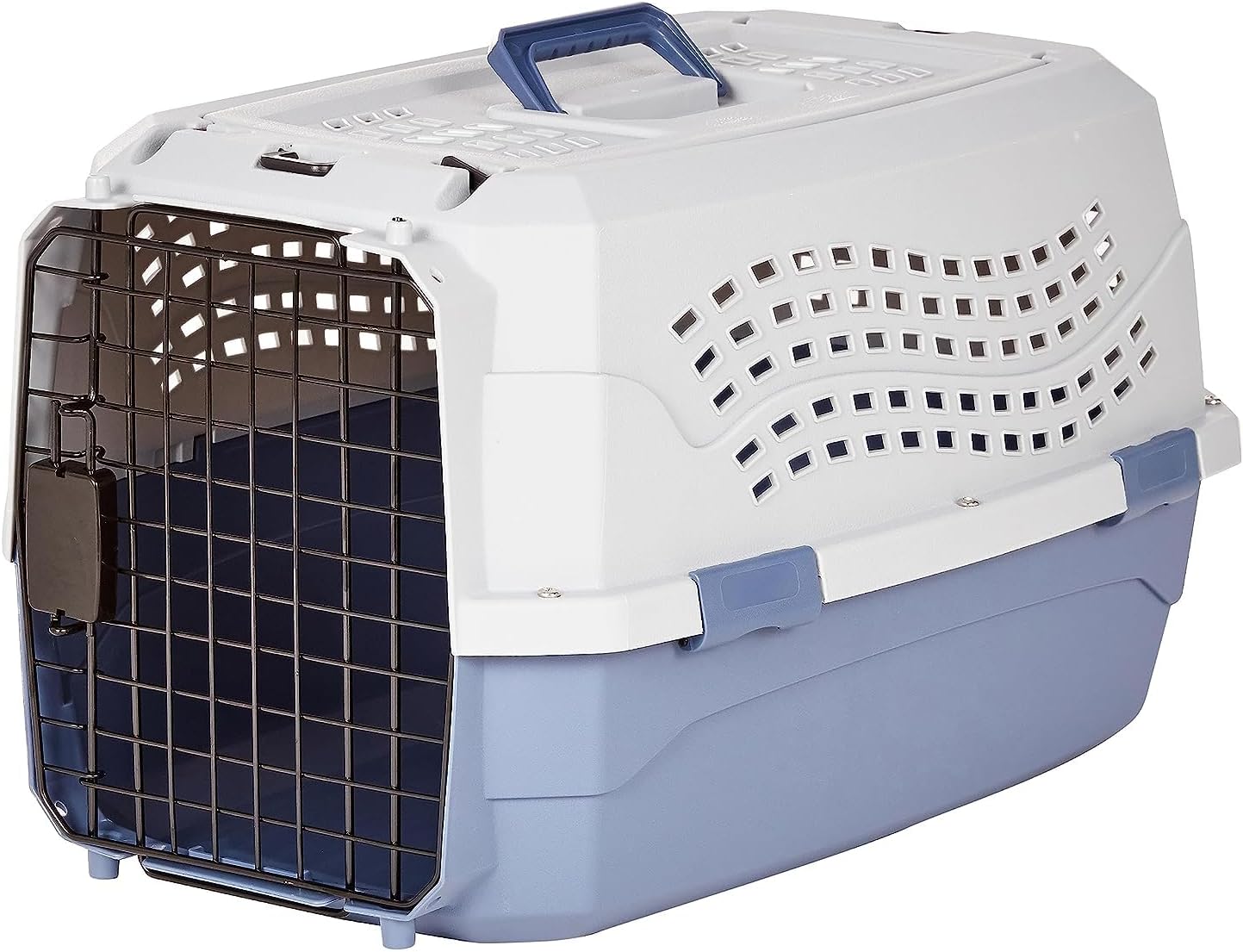 Amazon Basics Sturdy Portable 2-Door Top-Load Hard-Sided Pet Travel Carrier with Secure Ventilation, Handle, Front & Top Entry for Dogs, Cats, 22.8"L x 15"W x 13"H, Gray & Blue