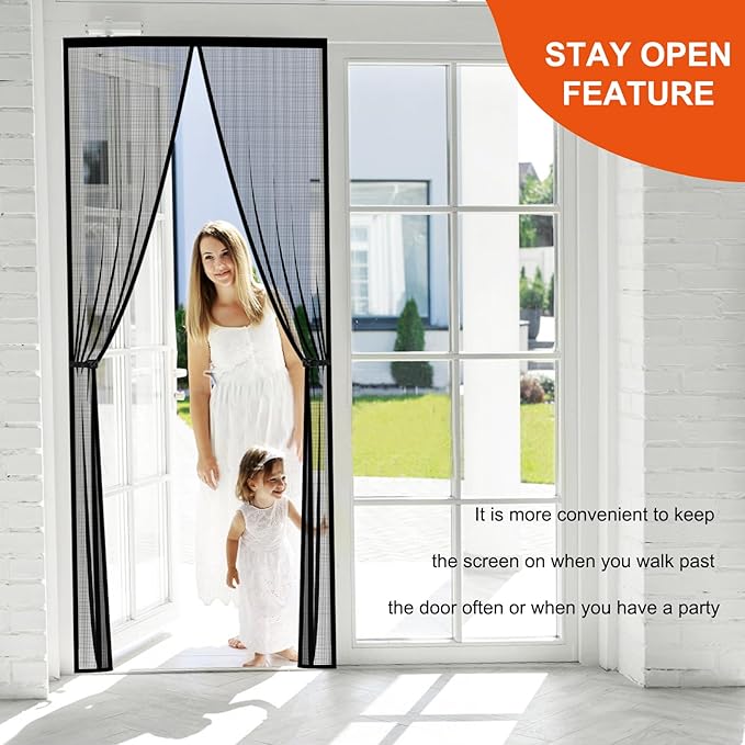 Fiberglass Magnetic Screen Door Fit Door Size 38 x 82 in- Heavy Duty Fiberglass Screen Door Mesh for Interior Door, Patio and Sliding Doors - Door Screen Magnetic Closure Let Fresh Air in