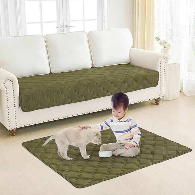 Smiry Waterproof Dog Bed Cover Blanket 30x70, Soft Reversible Pet Blanket, Washable Leakproof Cats Dogs Couch Cover for Sofa, Couch, Furniture, Green/Navy