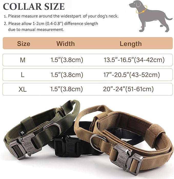 Tactical Dog Collar, Adjustable Military Training Nylon Dog Collar with Control Handle and Heavy Quick-Release Metal Buckle for Small Medium Large Dogs, Red L