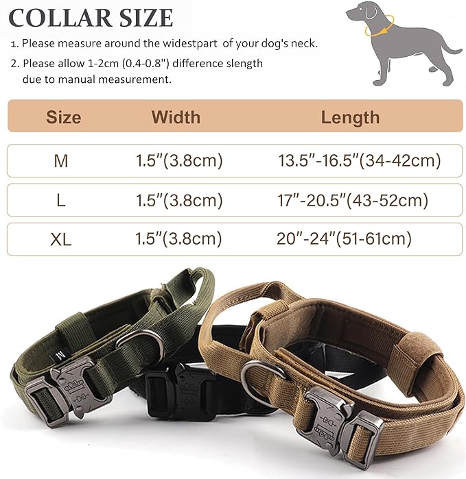 Tactical Dog Collar, Adjustable Military Training Nylon Dog Collar with Control Handle and Heavy Quick-Release Metal Buckle for Small Medium Large Dogs, Brown XL