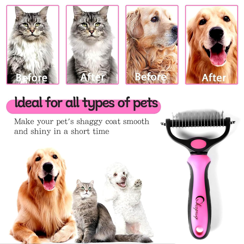 Pet Grooming Brush and Metal Comb Double Sided Long Hair Pet Undercoat Cleaner Brush for Dogs and Cats Removes mats and lint Effectively removes carpet shedding or flyaway hair.(Pink)…