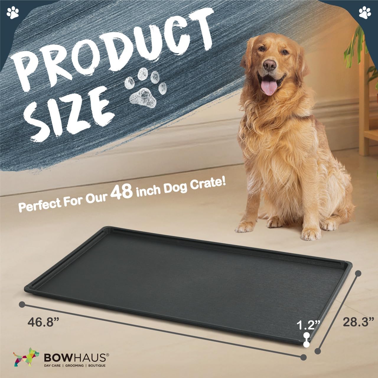 BOWHAUS 46.8-Inch Dog Crate Pan Replacement, Sturdy, Waterproof Plastic Tray for 48-Inch Pet, Rabbit Ferret Critter Kennels, Versatile Pan and Easy to Clean