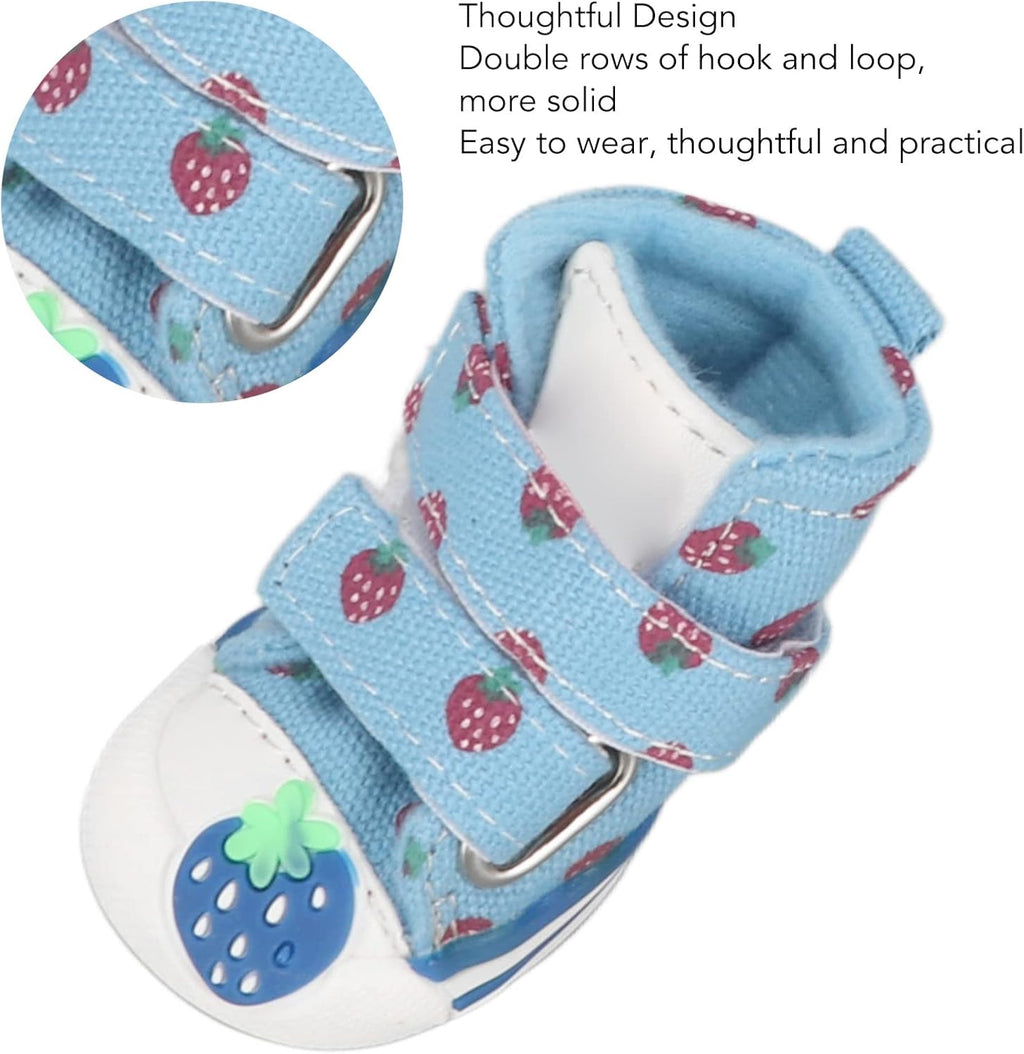 TITA-DONG Small Dog Shoes, Breathable Dog Boots for Summer Hot Pavement, Cute Strawberry Comfortable Slip Resistant Canvas Puppy Boots Paw Protectors for Small Medium Large Dogs Blue(Type 2)
