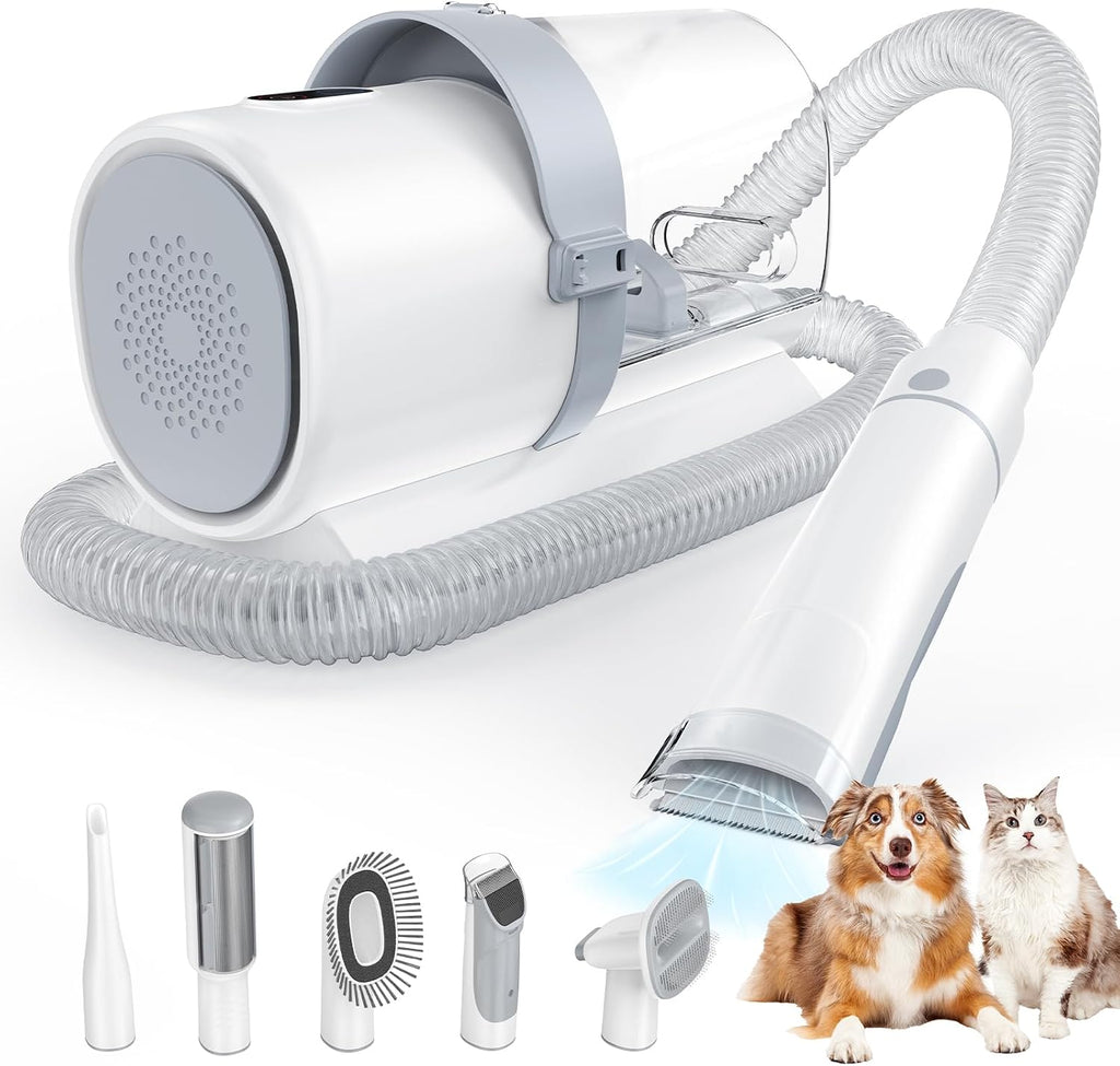 DUMOS Pet Grooming Vacuum Kit, 3 Adjustable Suction Modes | Dog Hair Clipper, 5 Professional Grooming Tools with Low Noise Cat Hair Clippers, 2.5L, Ivory
