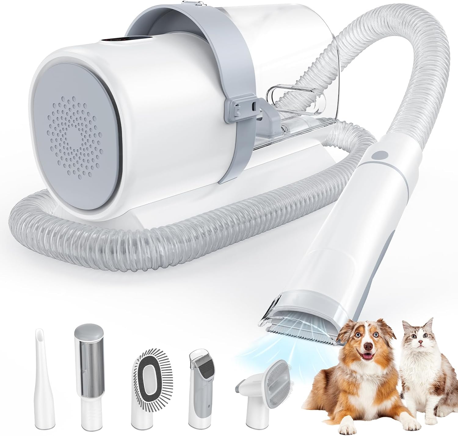 DUMOS Pet Grooming Vacuum Kit, 3 Adjustable Suction Modes | Dog Hair Clipper, 5 Professional Grooming Tools with Low Noise Cat Hair Clippers, 2.5L, Ivory