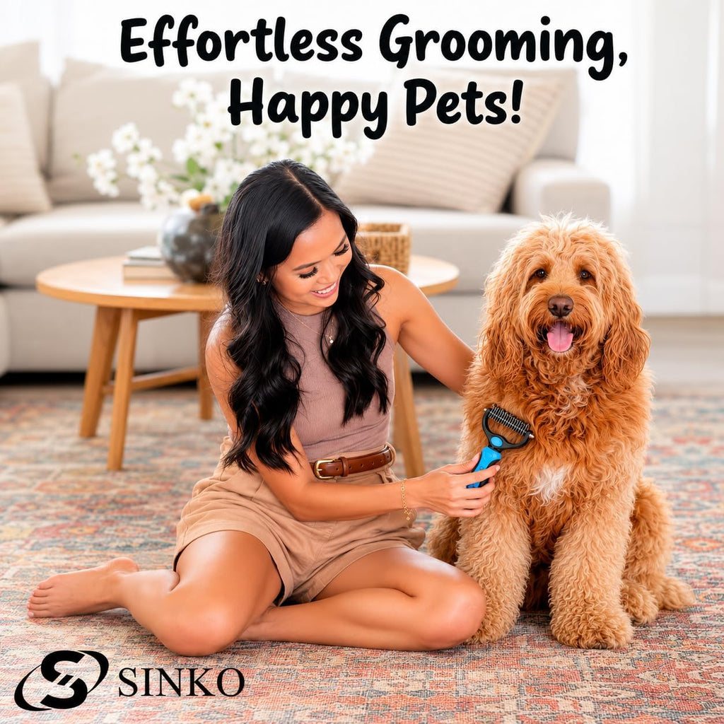 Sinko Shedding Brush For Dog and Cat, Grooming Brush with Extra Wide Double-Sided Stainless Teeth for Detangling, Deshedding, Brushing & Removing Shed Fur, Knots, Mats, and Tangles in Pets (Blue)