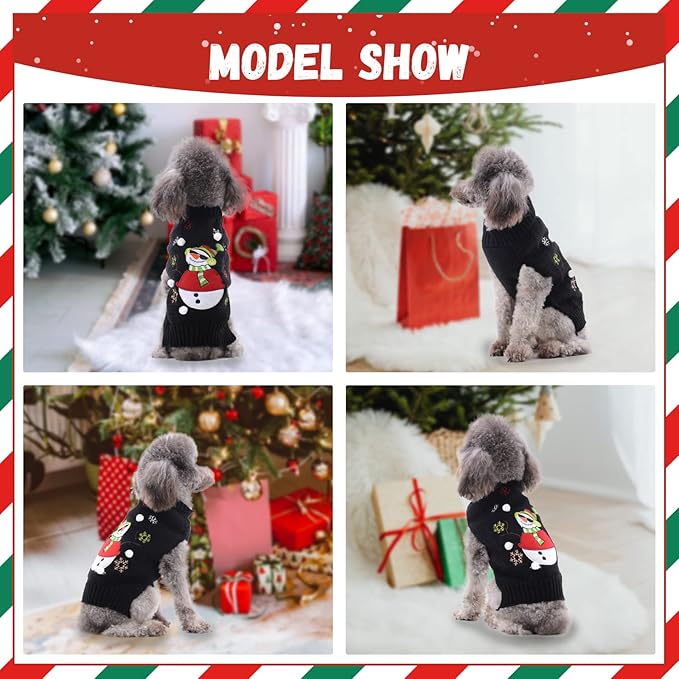 Christmas Dog Sweaters Xmas Pet Outfit Clothes Cute Black Snowman Costume Puppy Cat Knitted Jumpers (M,Black Snowman)