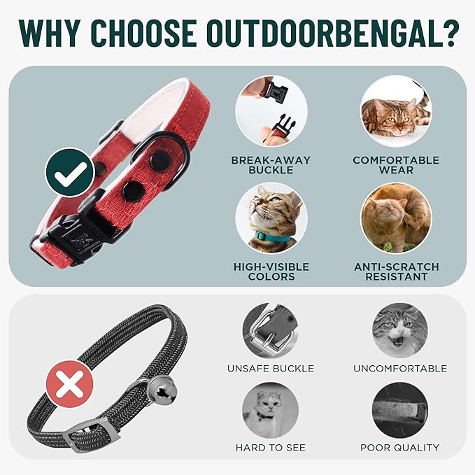 OutdoorBengal Orange Breakaway Kitten Collar - Ultra Safe Quick Release Cat Collar for Kittens Under 6 Months – Soft-Padded, Lightweight, Adjustable, Thin and Comfortable, No Bell (Orange, Kitten)
