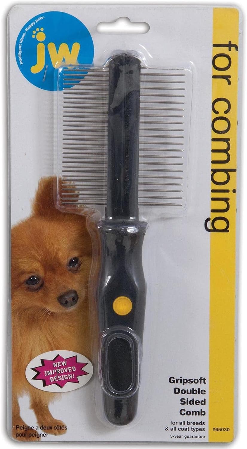 JW Pet Company GripSoft Double Sided Comb Dog Comb,White,5" x 1.75" x 10.5"