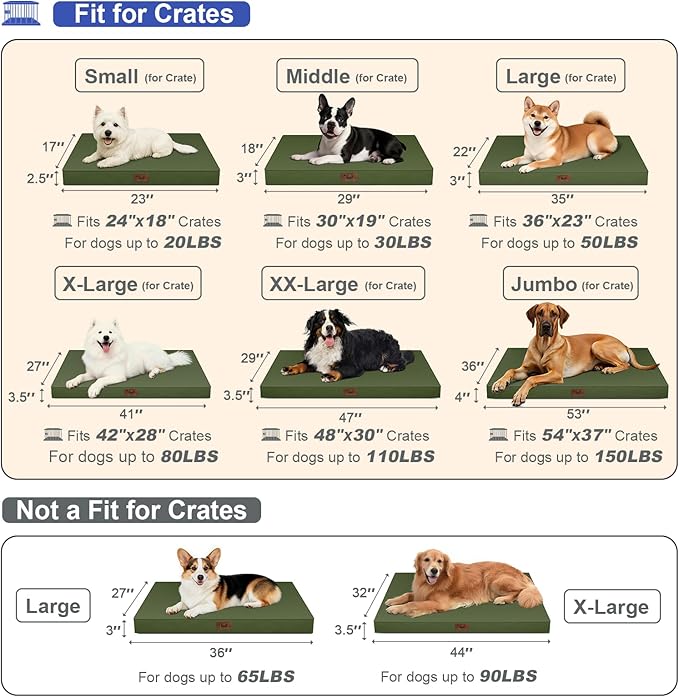 Outdoor Extra Large Dog Bed, Jumbo Waterproof Dog Bed for Large Dogs, Orthopedic Egg Crate Foam Pet Mat with Removable Oxford Cooling Cover, Amy Green