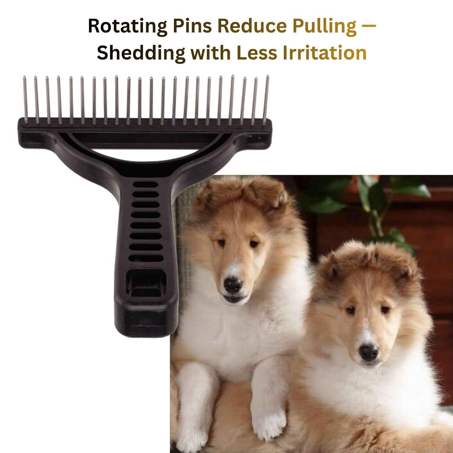 The Untangler Rakes for Grooming and Shedding -silky smooth rotating teeth to easily collect loose hair (Black, Extra-Long)