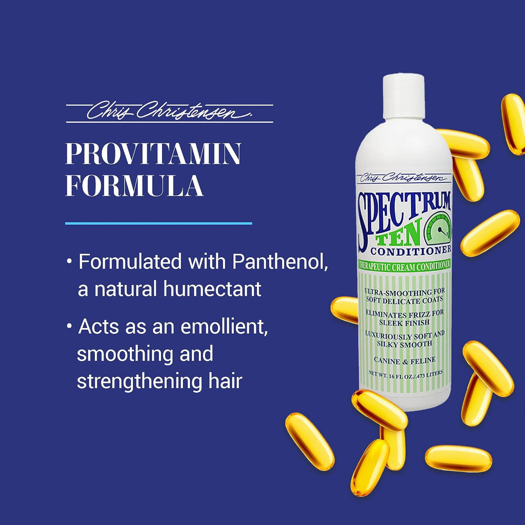 Chris Christensen Spectrum Ten Dog Conditioner, Groom Like a Professional, Gentle Cleansing, Leaves Coat Soft & Silky, Gorgeous Shine, Made in the USA, 473ml