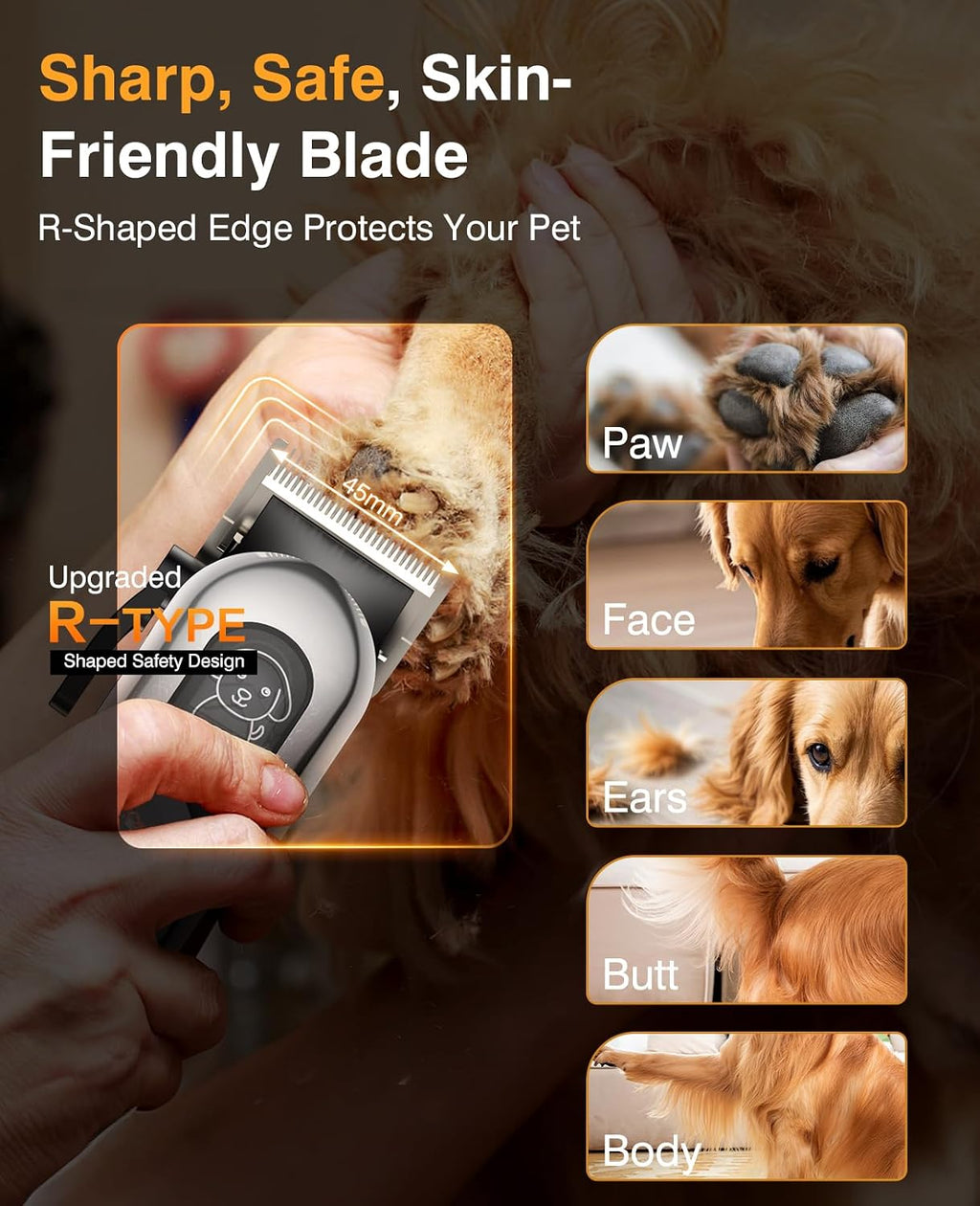 Dog Clippers for Grooming, Dog Grooming Kit for Heavy Thick Hair, Low Noise Cordless Pet Hair Trimmer with Stainless Steel Blade, Professional Rechargeable Hair Trimmer for Dogs and Cats L-Sliver