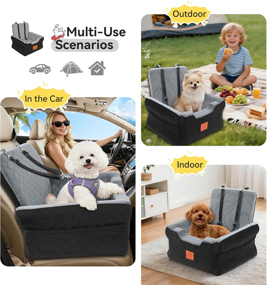 Dog Car Seat for Small Medium Dogs,Dog Booster Seat Under 35 lbs | Thick Cushion,Detachable Washable Pet Car Seat,Travel Dog Car Bed With Storage Pockets,2 Safety Belts