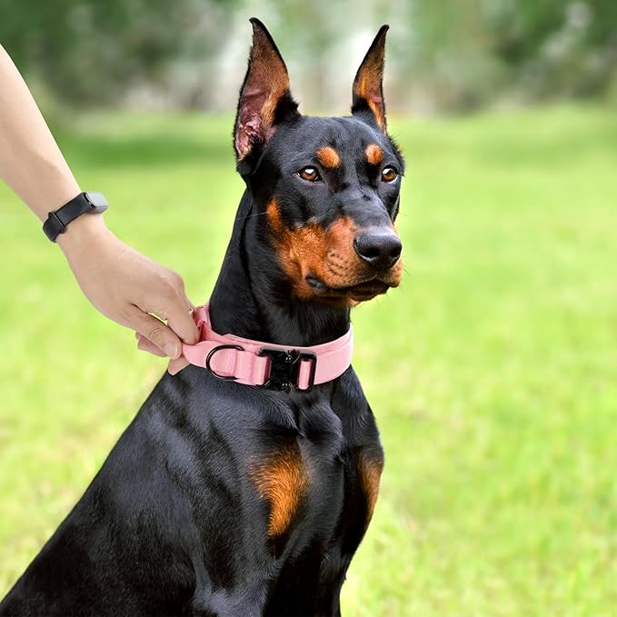 Tactical Dog Collar, Adjustable Military Training Nylon Dog Collar with Control Handle and Heavy Quick-Release Metal Buckle for Small Medium Large Dogs, Light Pink XL