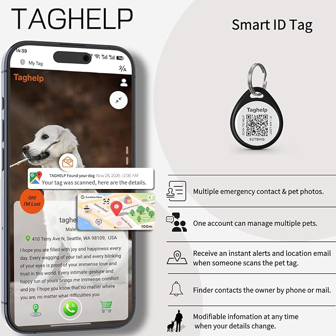 2 Pack QR Code Dog ID Tags for Collar, Smart Personalized Pet ID Tag with Online Profile, Scan to Contact Owner, No Battery No Subscription, Anti-Lost Dog Tag (1.2")