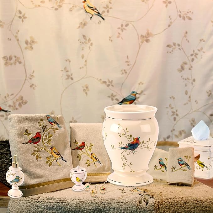 Avanti Linens - Shower Curtain Hooks, Nature Inspired Bathroom Decor, Set of 12 (Gilded Birds Collection)
