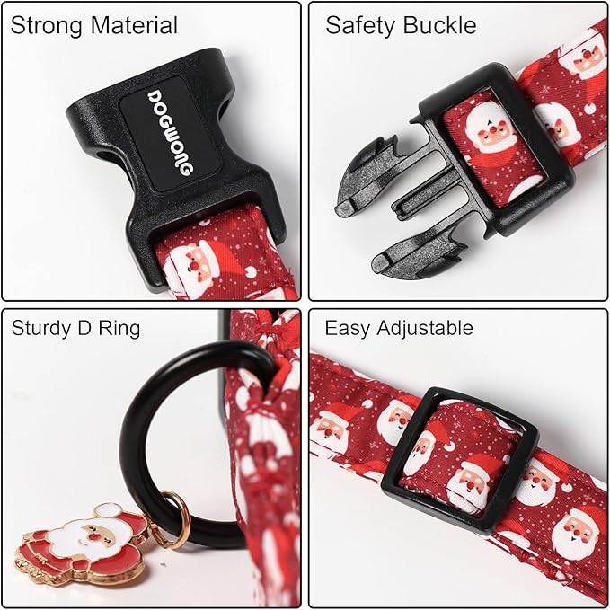 DOGWONG Christmas Dog Collar, Red Santa Claus Print Cute Dog Collars Winter Holiday Male Female Adjustable Dog Collar for Small Medium Dogs