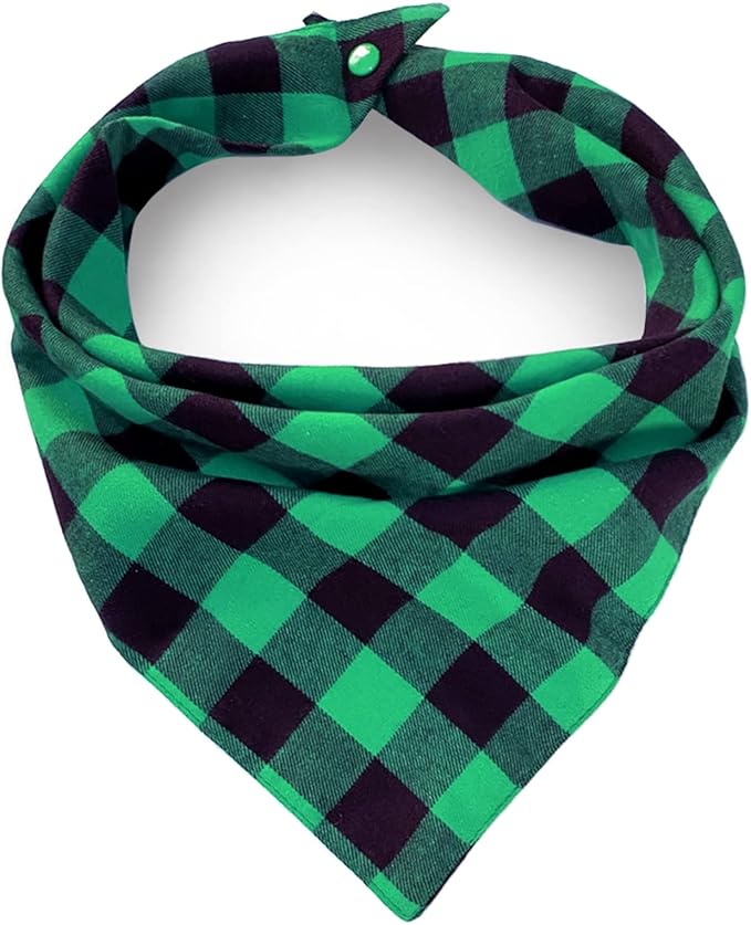 Christmas Plaid Dog Bandana with Button, Fall Dual Layer Soft Cotton Triangle Dog Scarf Kerchief Washable Girl Boy Dog Bandanas Adjustable Accessories for Small Medium Large Extra Large Dog Puppy Pet