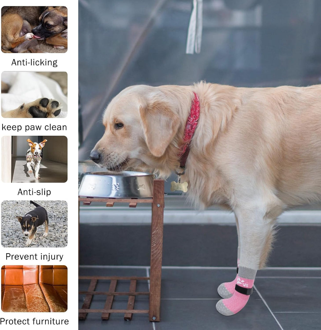 SCENEREAL Anti Slip Dog Sock to Prevent Licking Paws for Hardwood Floors, Boots & Paw Protector Shoes for Hot/Cold Pavement with Grippers, Double Sides Grips for Small Medium Large Senior Dogs
