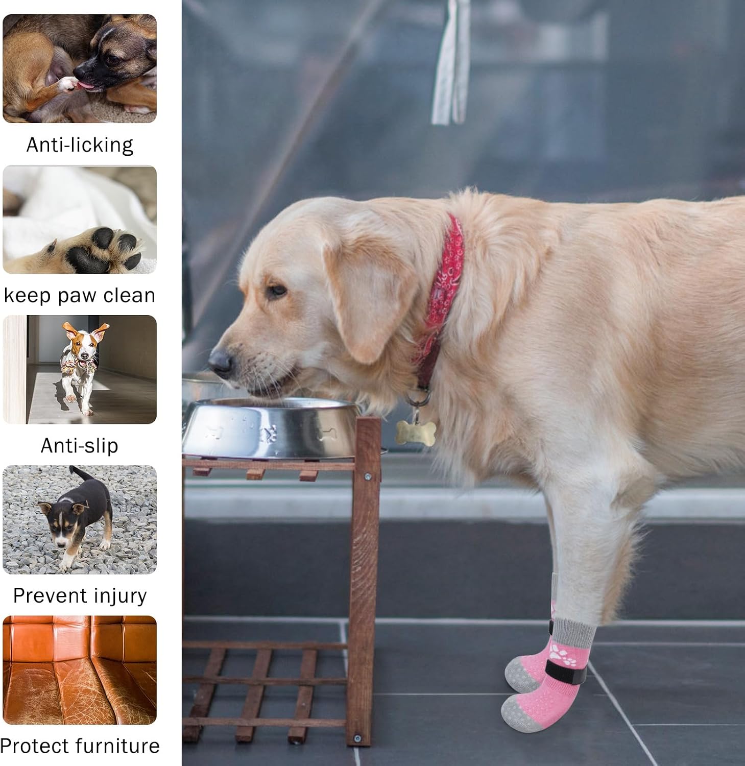 SCENEREAL Anti Slip Dog Sock to Prevent Licking Paws for Hardwood Floors, Boots & Paw Protector Shoes for Hot/Cold Pavement with Grippers, Double Sides Grips for Small Medium Large Senior Dogs