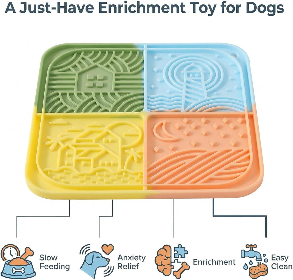 Dog Lick Mat with Suction Cups, Silicone Slow Feeder Mat for Anxiety Relief, Multicolor