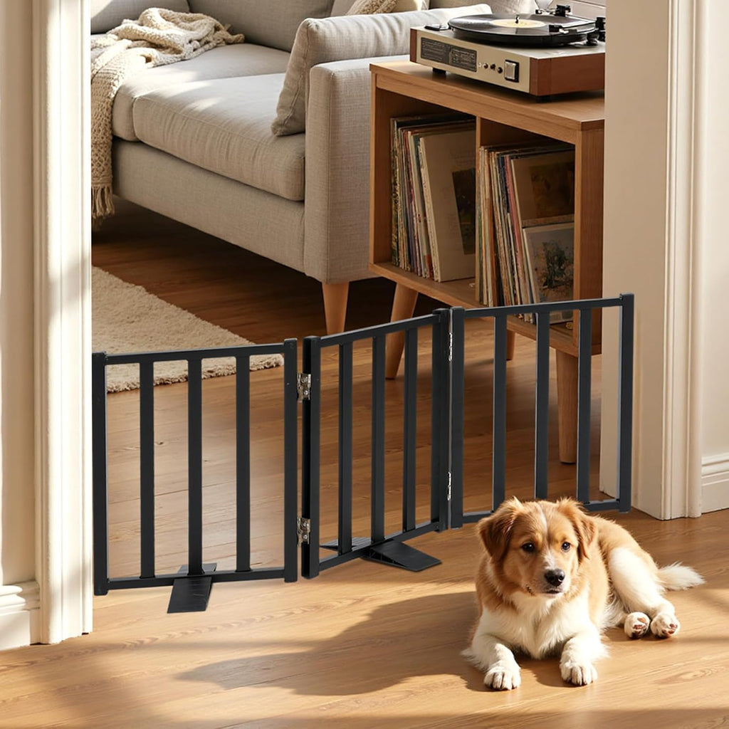 Snagle Paw Freestanding Short Dog Gate, 16.5" Tall, 3-Panel, Black | Up to 36 in wide, foldable, easy step-over, stable feet, for small dogs, doorways, stairs and kitchens