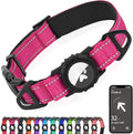 Joytale Airtag Dog Collar, Reflective Pet Collar with Waterproof AirTag Holder, Dual D-Rings, Soft Padded Adjustable for Large Dogs, Hotpink, L
