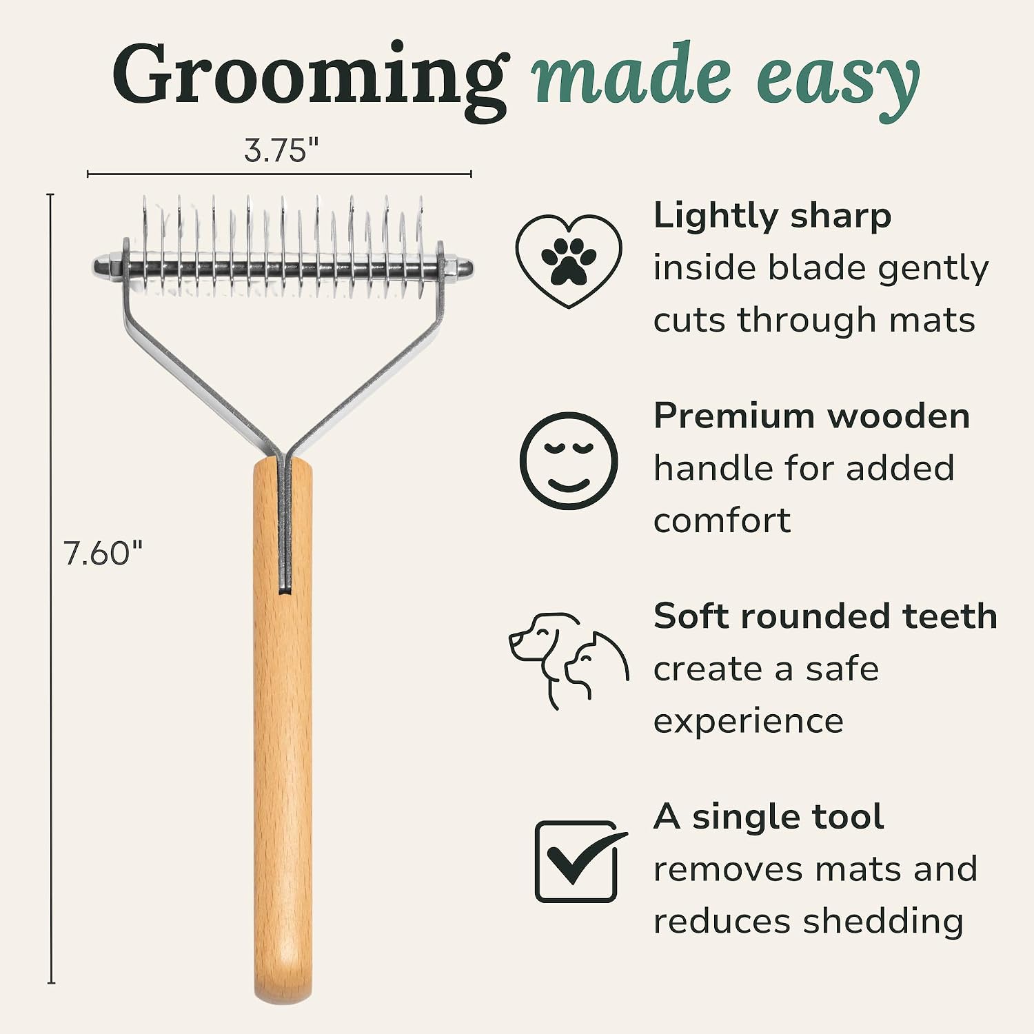 Dematting Comb for Cats and Dogs, Mat Remover and Deshedding Grooming Tool, Safe Detangler for Matted Fur, Double Sided Undercoat Rake
