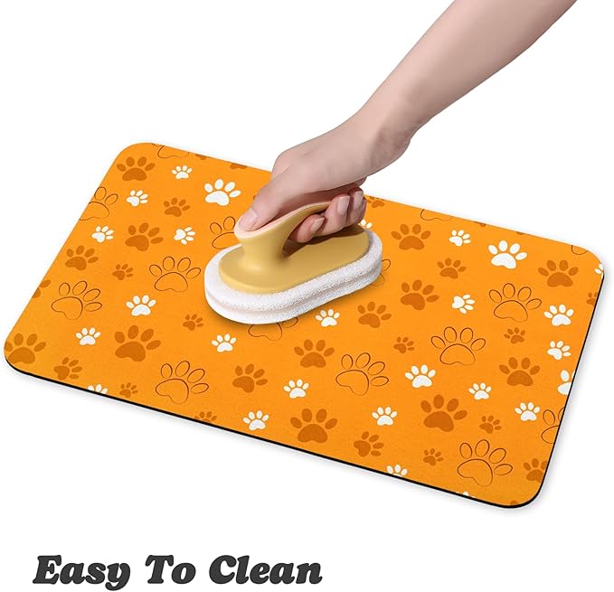 Dog Food Mat, Absorbent Water Bowl Mats Cat Pet Feeding Placemats Orange 24 * 32 inch