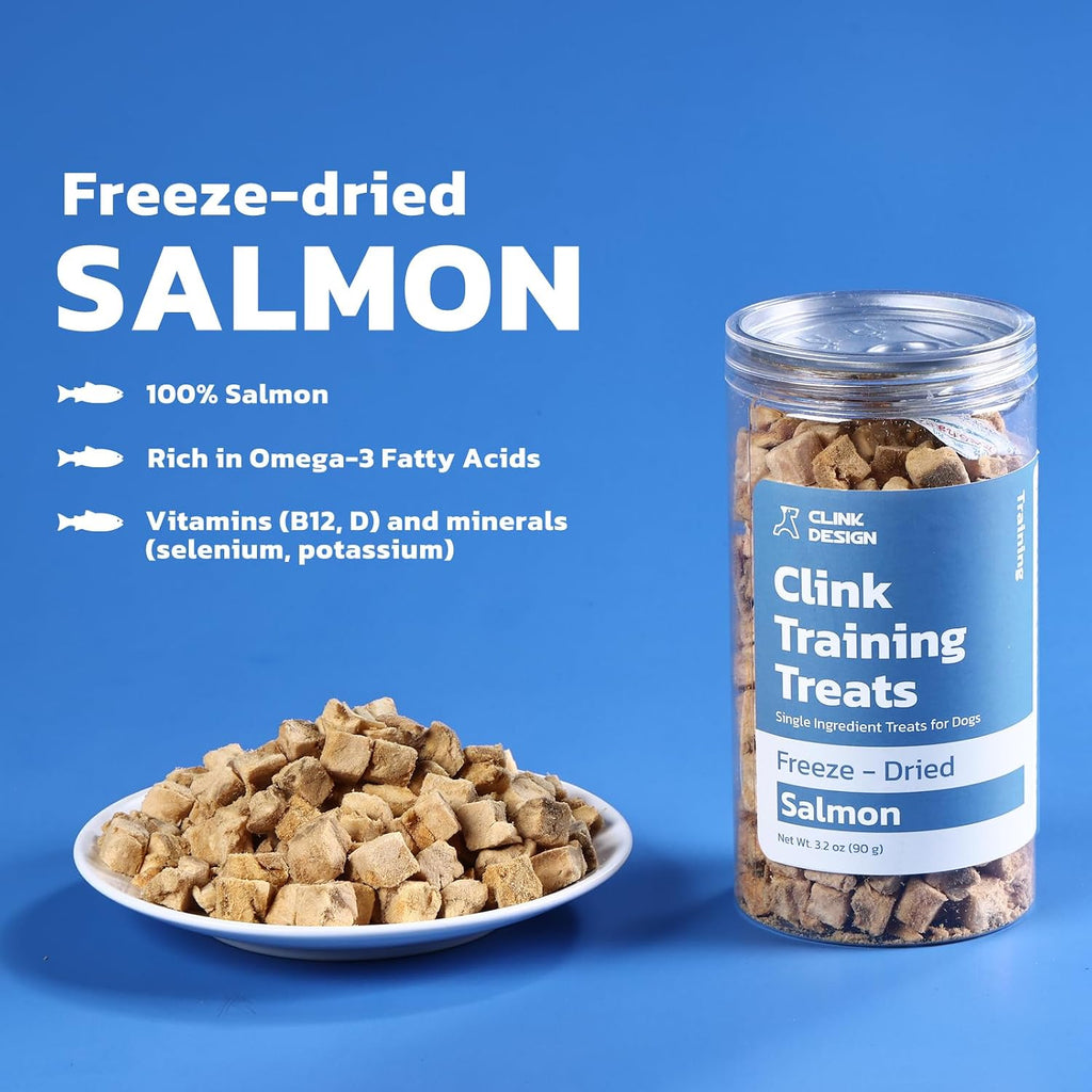 Clink Design Dog Training Treats, Freeze Dried Salmon Treats, 3.2oz | Salmon Treats for Dogs and Cats, Single Ingredient High Protein Reward Snacks