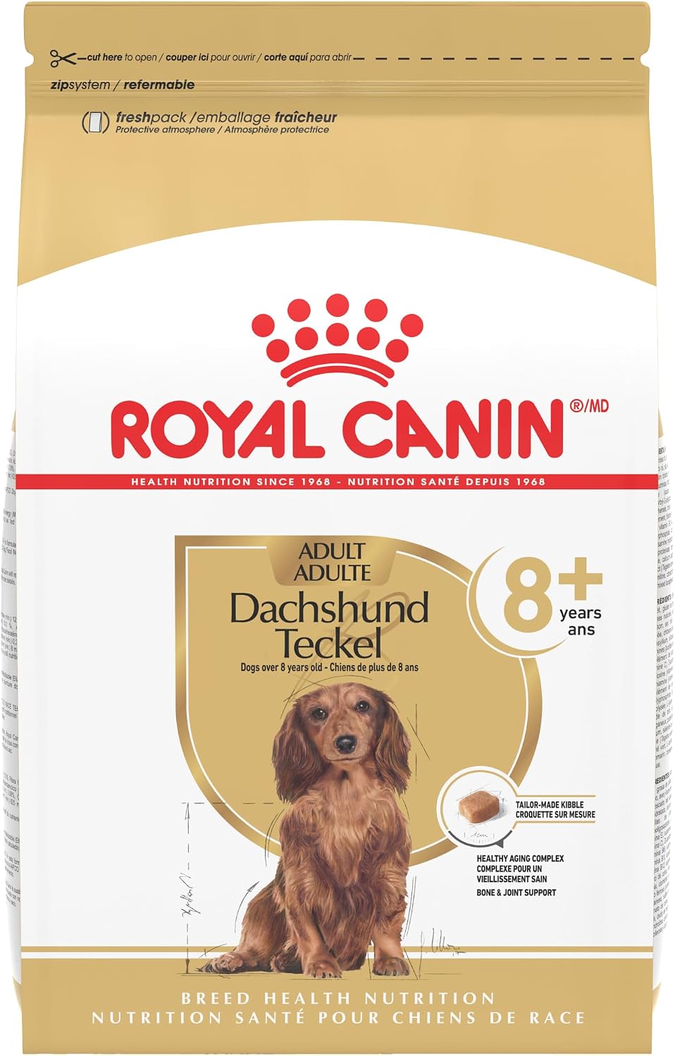 ROYAL CANIN Dachshund 8+ Adult Dry Dog Food, 3 lb Bag | Healthy Aging Support, Bone & Joint Support, For Dachshunds 8+ Years, Weight Control, Rehydratable Kibble