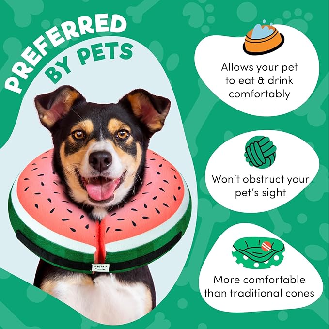 BENCMATE Inflatable Dog Cone Collar Alternative, Soft Dog Cone for Small Medium Large Dogs and Cats, Neck Recovery ECollar Donut Collar After Surgery (Large, Watermelom)