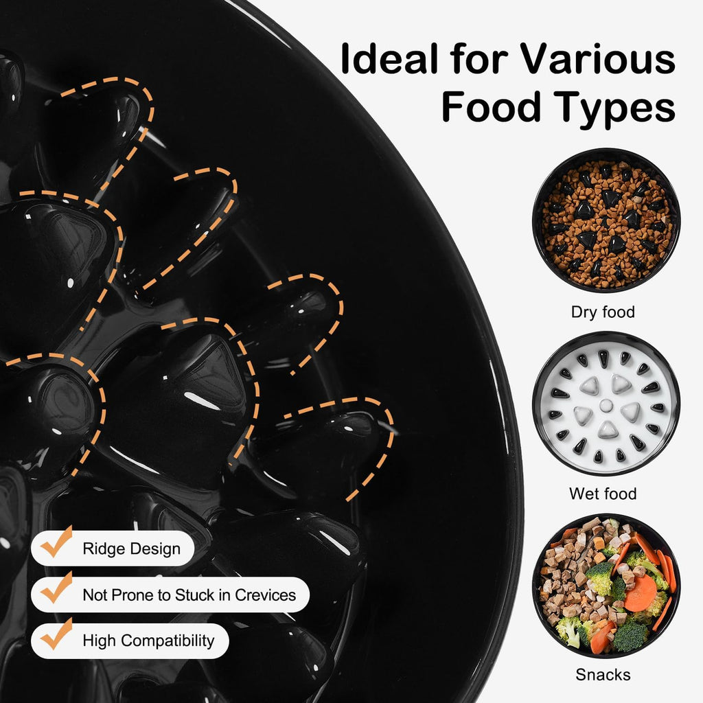 Sted Ceramic Slow Feeder Dog Bowls for Medium Large Breed | Slow Feeding Dog Bowl, Dogs Food Bowls for Fast Eaters, Puzzle Dogs Food Bowl with Silicone Base, Maze Black