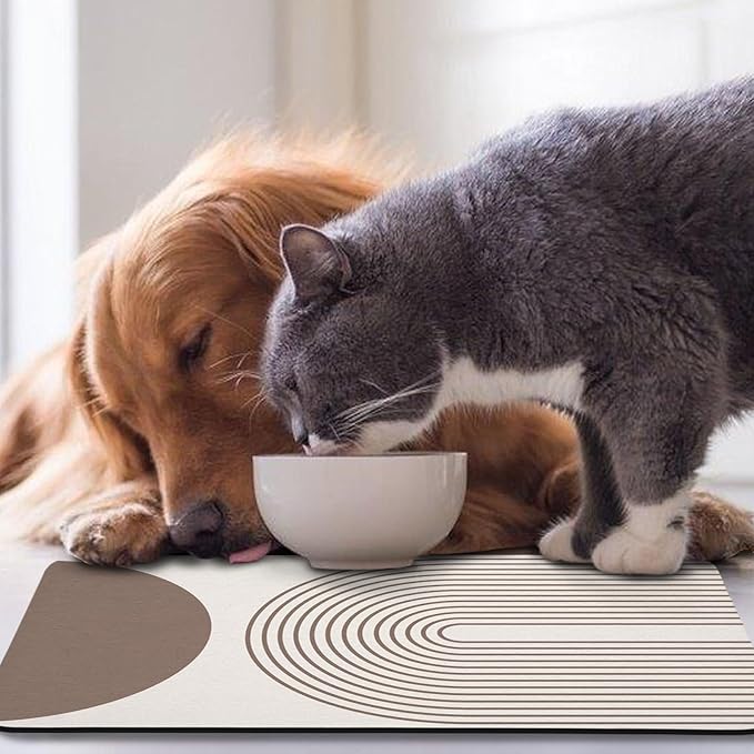 Dog Food Mats for Floors Waterproof, Cat Water Bowl Mats Pet Feeding Absorbent Mat Placemats for Food and Water Brown Bohemia 17 * 30 inch