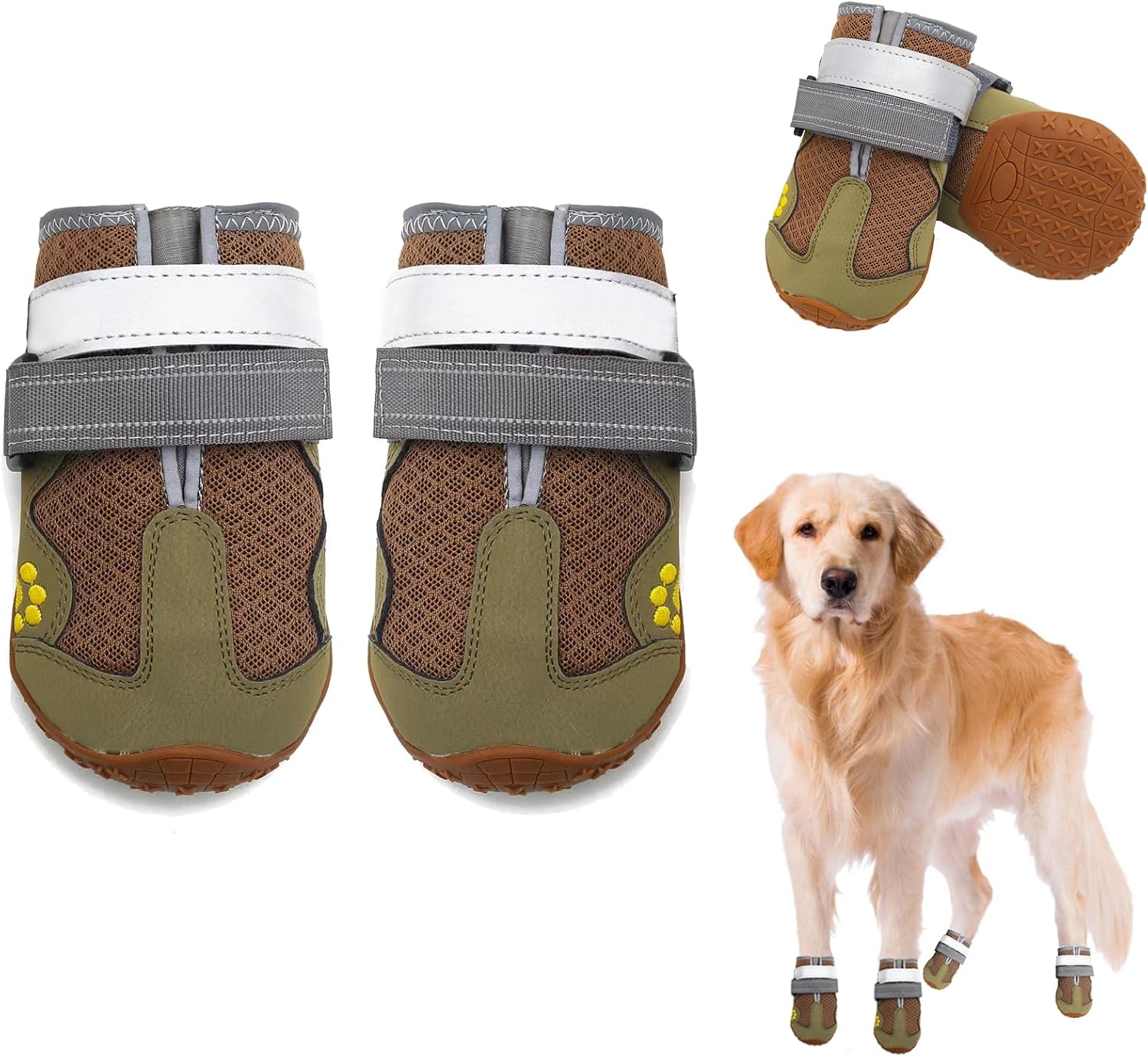 Dog Boots for Large Dogs, Medium Dogs and paw Guards for Snowy Winters, hot Summer Roads, Waterproof Rainy Days, Outdoor Walking, and Non-Slip Indoor Hard Surfaces 4 Pieces