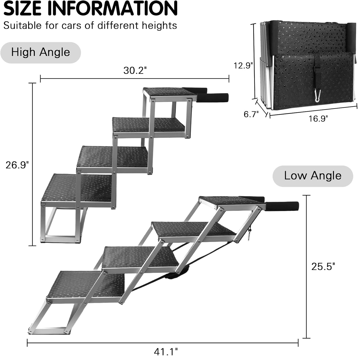 DGSL Folding Dog Stairs for Car, 16.9" Wide 4-Step Non-Slip Pet Steps | Portable Pet Stairs for Vehicle Access, Large Dogs, SUVs, Trucks and Home use