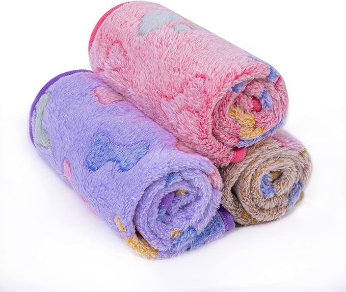LeapSheep Pet Blankets for Dogs Cats - 3Pack Bone Pattern Super Soft Fluffy Dog Blankets for Small Medium Large Doggy Kitten (Bone, Small)