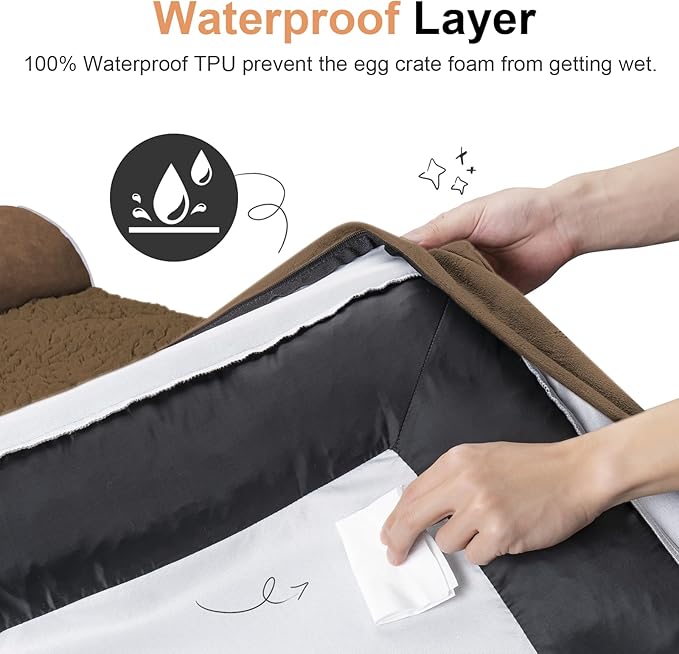 Large Dog Bed Orthopedic Washable: Beds Bolster XXL Bed Big XLarge Dogs Egg Crate Foam Sofa Couch Waterproof Removable Cover - Dark Coffee
