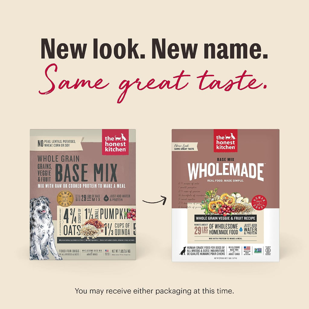 The Honest Kitchen Human Grade Whole Grain, Veggie & Fruit Base Mix Dehydrated Dog Food (Just Add Protein) - 7 Pound Box (Makes 12 Pounds)