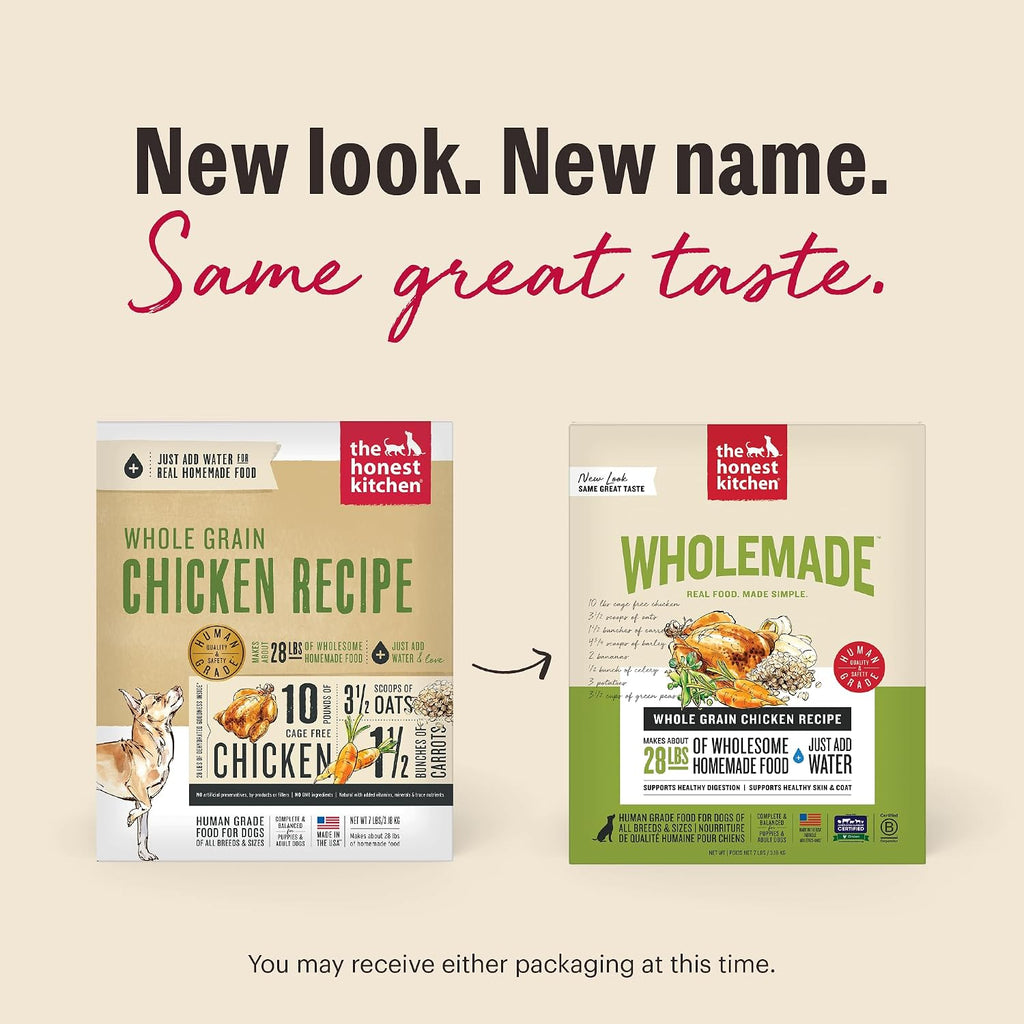 The Honest Kitchen Human Grade Wholemade™ Dehydrated Whole Grain Dog Food – Complete Meal or Dog Food Topper – Chicken 4 lb (Makes 16 lbs)